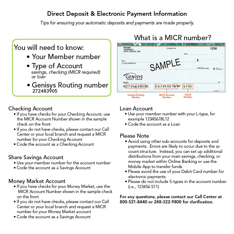 Genisys Credit Union direct deposit services